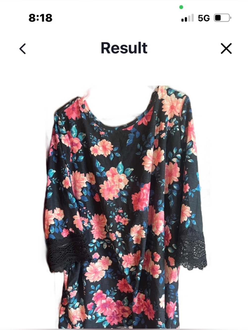 Woman Within Black Floral Tunic with Pink and Teal Blooms